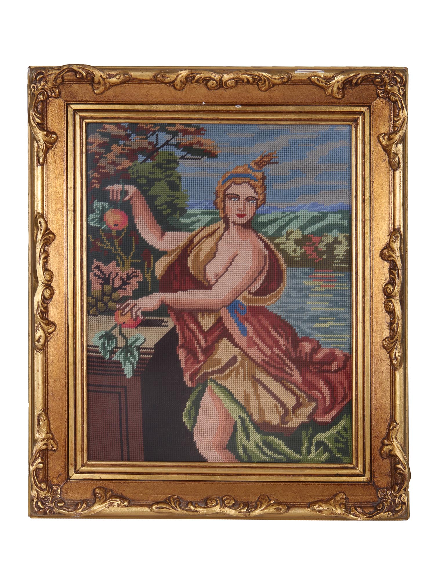 VINTAGE CLASSIC GREEK GODDESS EMBROIDERY FRAMED PIC-